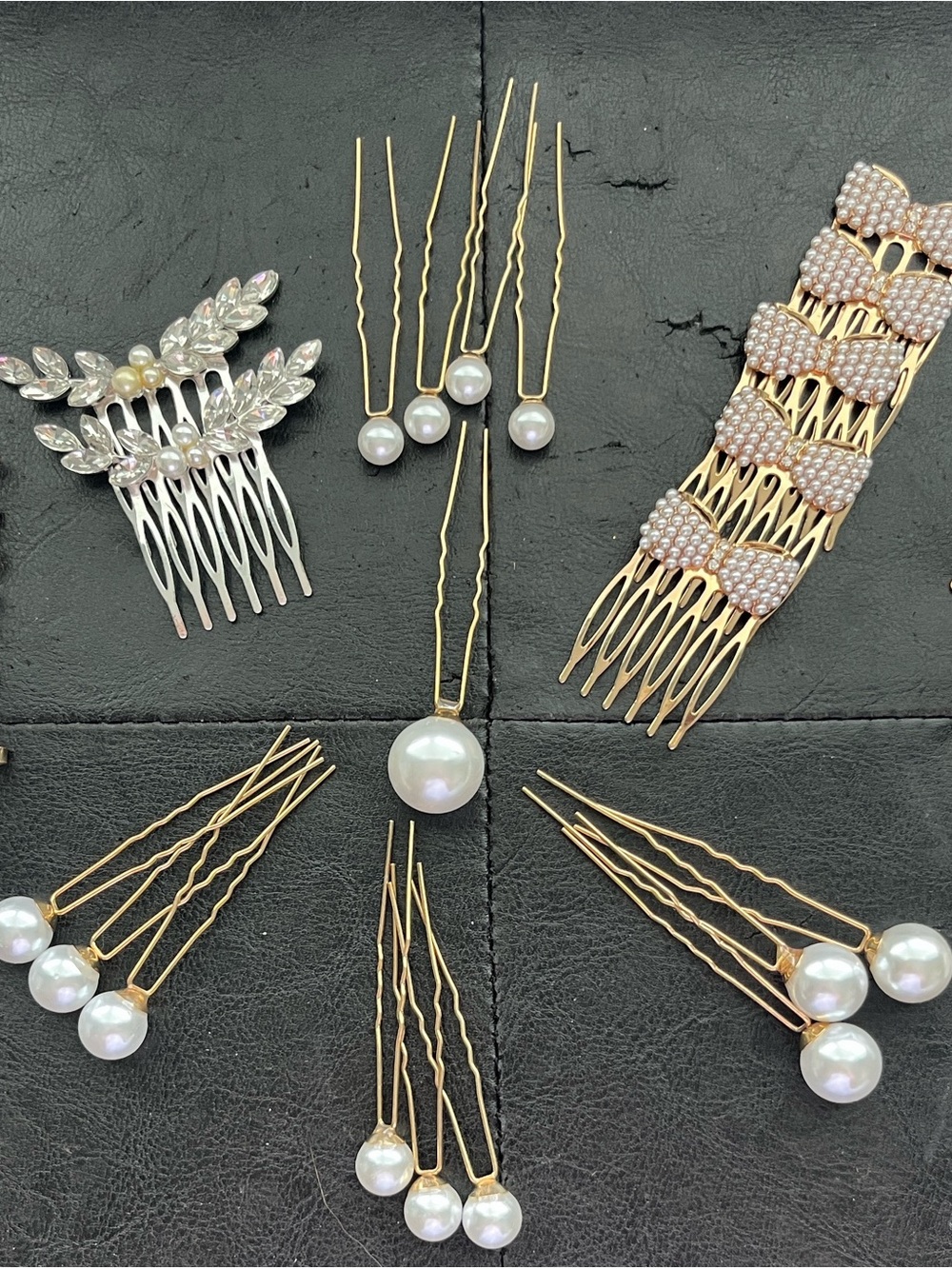 Pearl & Crystal Hair Pin and Comb Collection - White Pearls w/Gold Tone